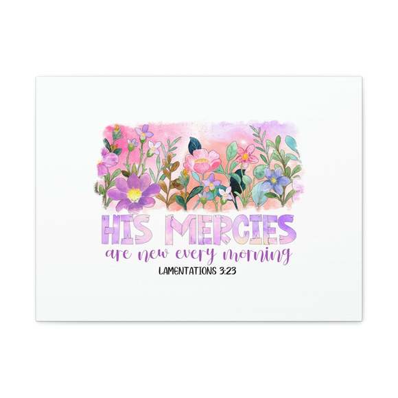 Scripture Sign His Mercies Lamentations 3:23 Pink Flowers Christian Wall Art Bi